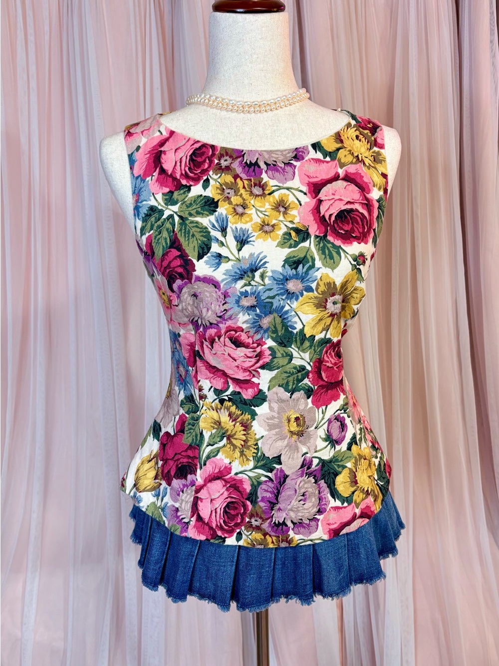 Faithfull Floral Linen Corset Top US 8 Cottagecore Bustier Peplum 100% Linen